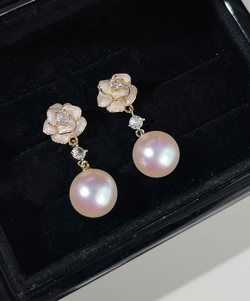 Stylish Copper Overgild Zircon Pearl Drop Earrings
