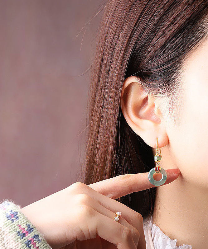Stylish Cyan Sterling Silver Overgild Jade Drop Earrings Tw1057
