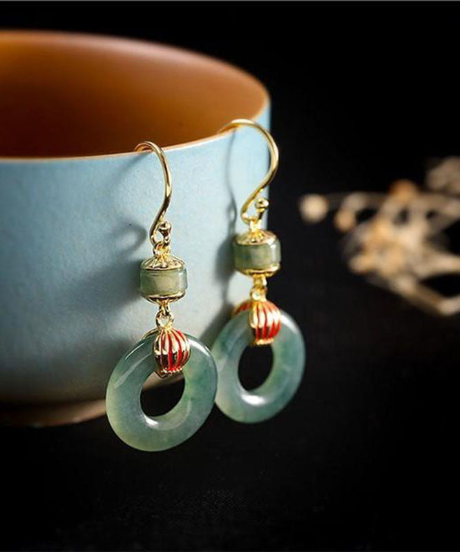 Stylish Cyan Sterling Silver Overgild Jade Drop Earrings Tw1057