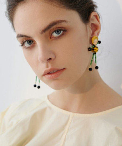 Stylish Doll Asymmetrical Design Wooden Drop Earrings
