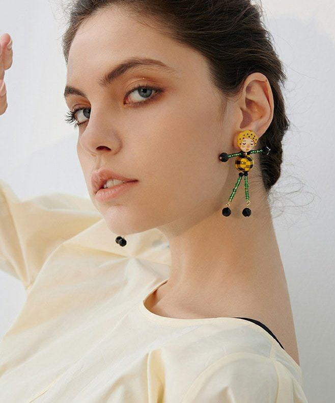 Stylish Doll Asymmetrical Design Wooden Drop Earrings