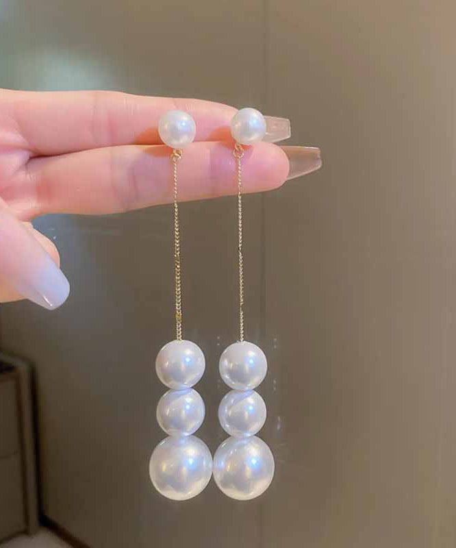 Stylish Gold Alloy Pearl Tassedrop Earrings