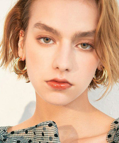 Stylish Gold C Shaped Three Laps Design Gold Plated Stud Earrings