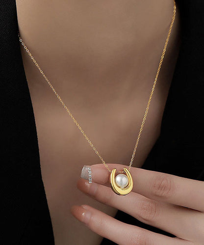 Stylish Gold Sterling Silver Overgild U-shape Pearl Lariat Necklace Wo010