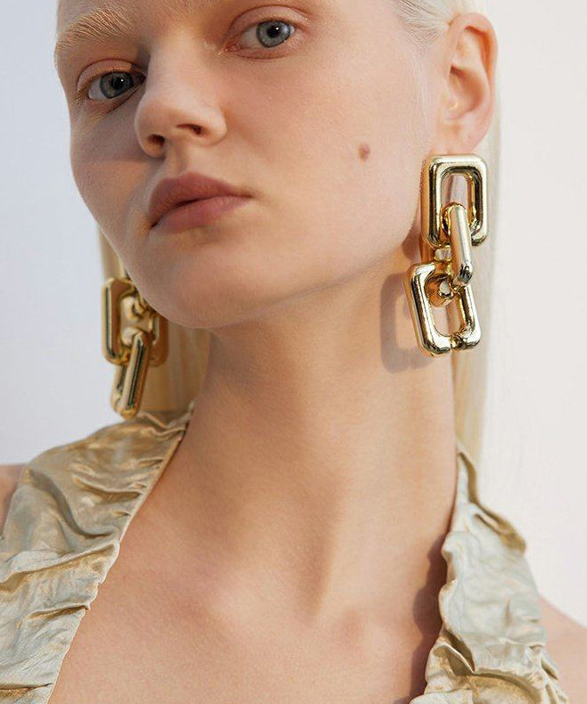 Stylish Golden Chain Linked Metal Earrings