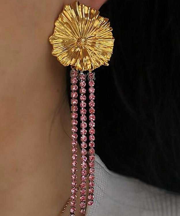 Stylish Golg Overgild Zircon Tassel Drop Earrings