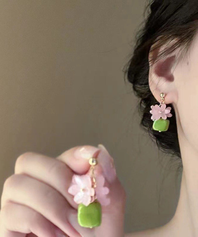 Stylish Green Alloy Resin Block Drop Earrings