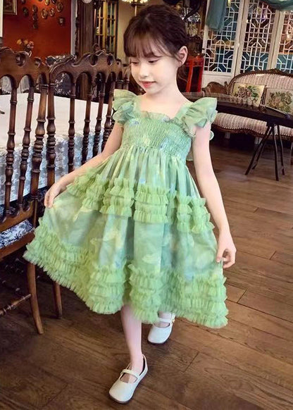 Stylish Green Bow Tulle Patchwork Long Dress Summer Tt002