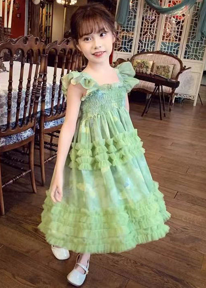 Stylish Green Bow Tulle Patchwork Long Dress Summer Tt002