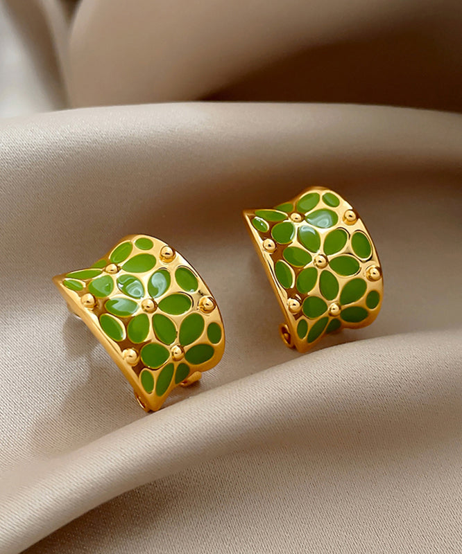 Stylish Green Copper C-shaped Hoop Earrings