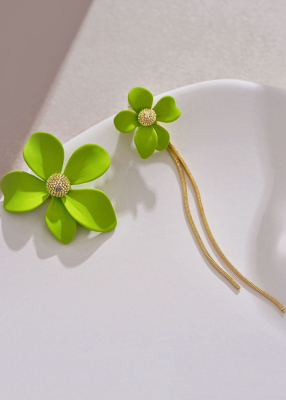Stylish Green Tassel Asymmetrical Design Metal Drop Earrings