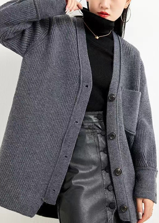 Stylish Green V Neck Button Patchwork Woolen Cardigan Fall Wn038