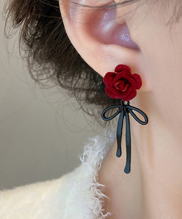 Stylish Mulberry Sterling Silver Flocking Butterfly Drop Earrings