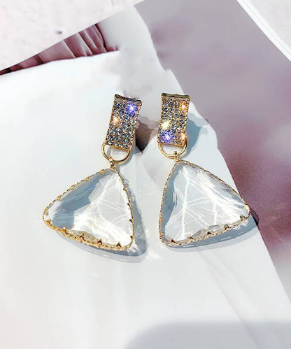 Stylish Nude Sterling Silver Ovetgild Inlaid Zircon Triangle Crystal Drop Earrings Gh1081