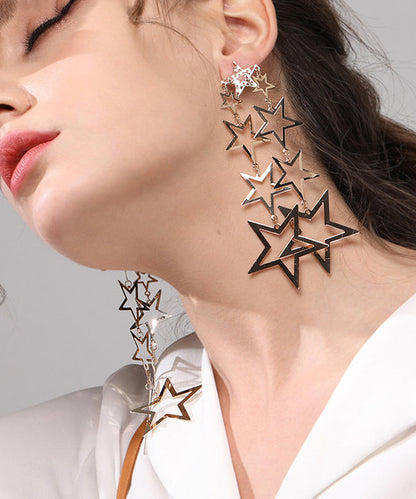 Stylish Pentagram Tasseled Metal Drop Earrings