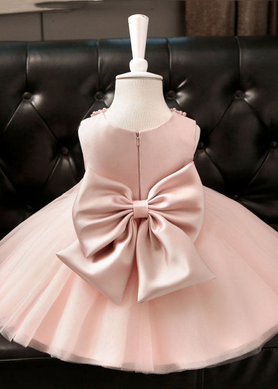 Stylish Pink Pearl Patchwork Bow Tulle Maxi Dresses Summer Ys005