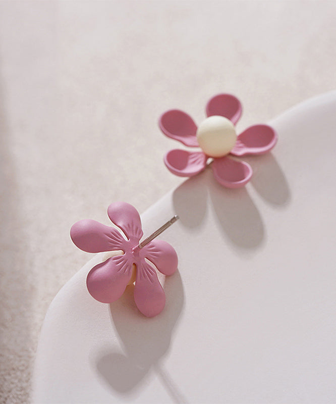 Stylish Pink Sterling Silver Alloy Stud Earrings