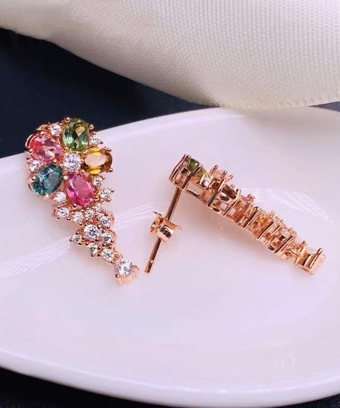 Stylish Rainbow Sterling Silver Overgild Crystal Zircon Stud Earrings Kx1013