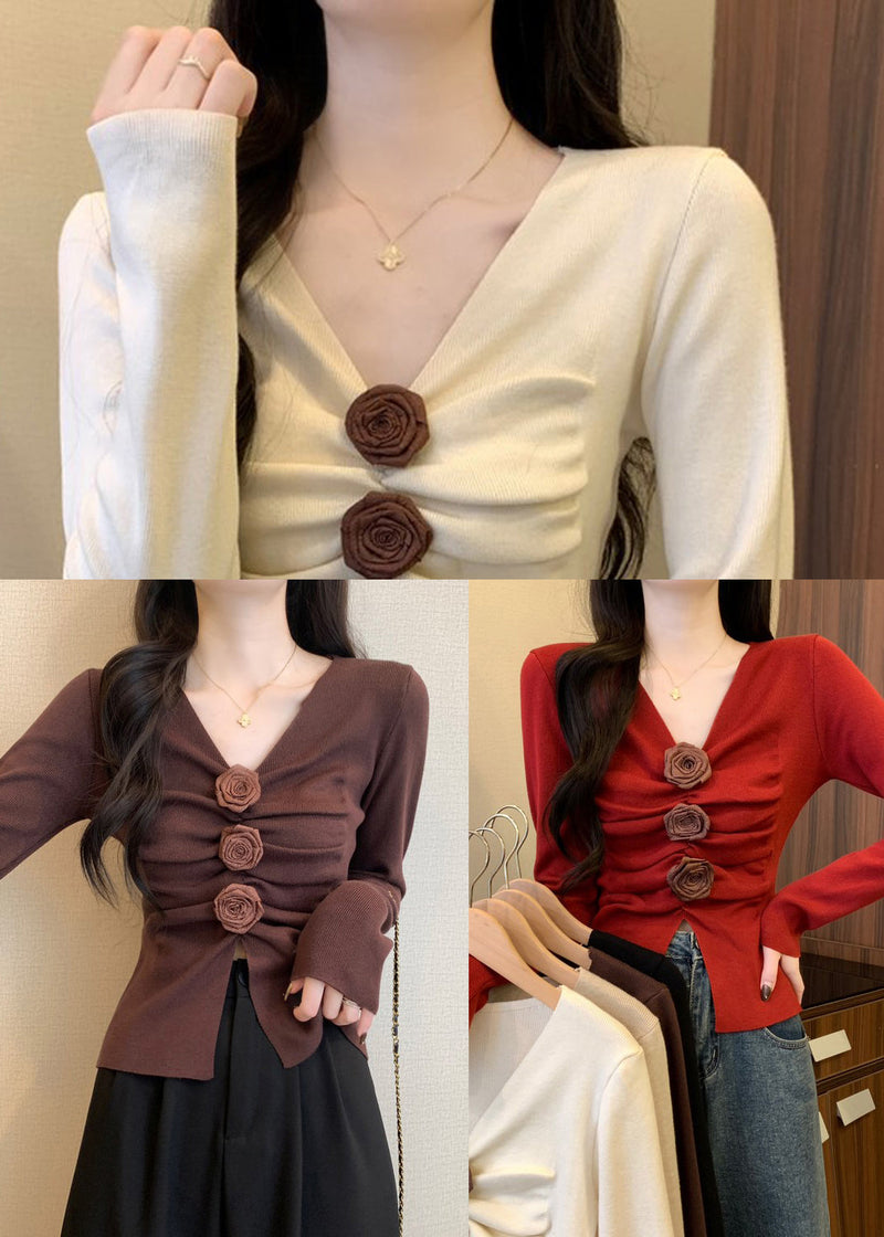 Stylish Red Wrinkled Knit Sweater Spring Tm032