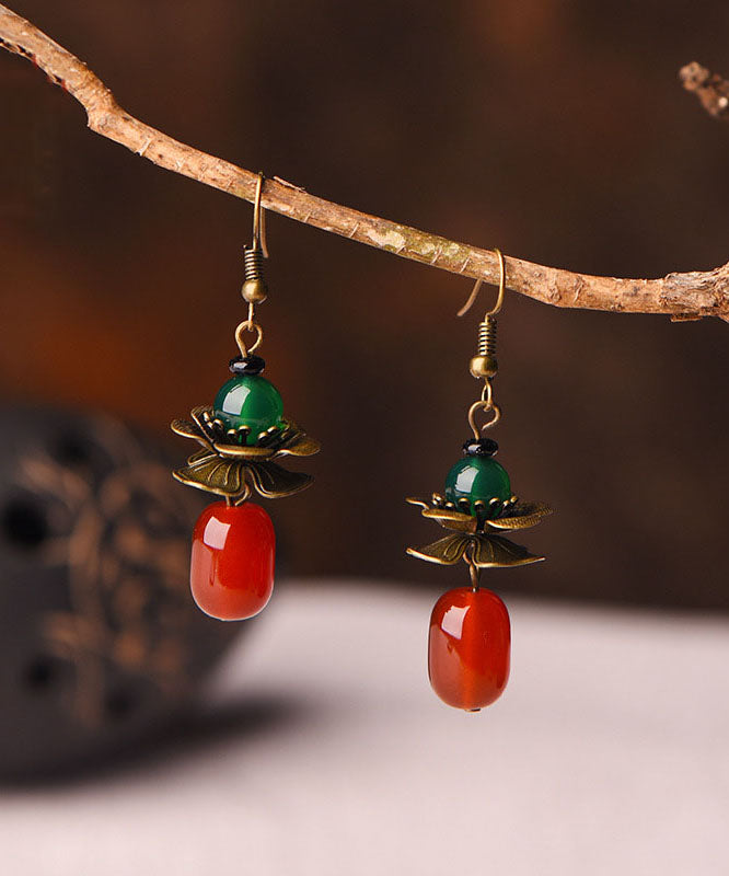 Stylish Red Green Agate Copper Drop Earrings