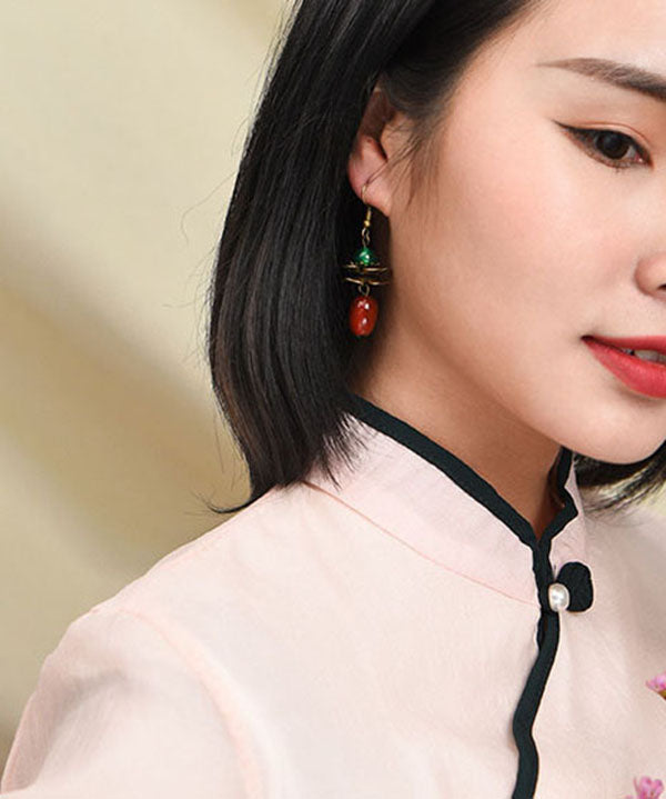 Stylish Red Green Agate Copper Drop Earrings