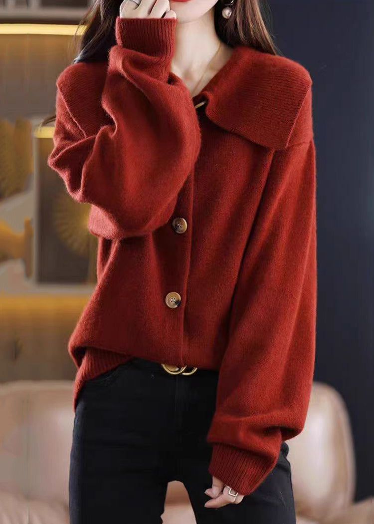 Stylish Red Peter Pan Collar Button Knit Cardigan Fall Qi048
