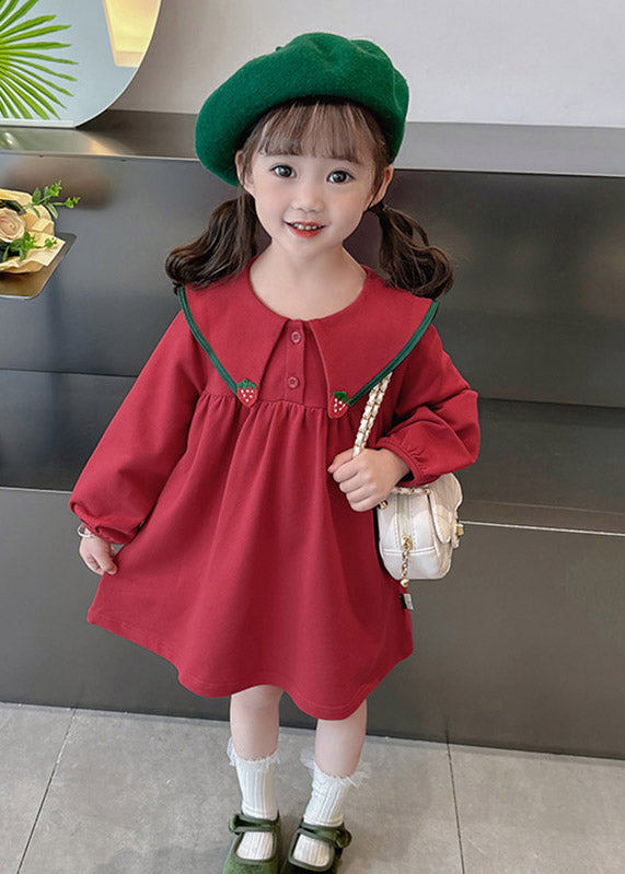 Stylish Red Sailor Collar Patchwork Kids Maxi Dress Spring Ye023