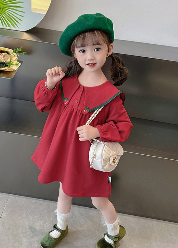 Stylish Red Sailor Collar Patchwork Kids Maxi Dress Spring Ye023