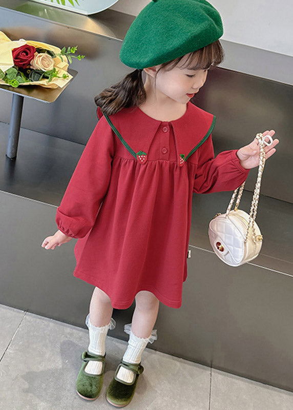 Stylish Red Sailor Collar Patchwork Kids Maxi Dress Spring Ye023