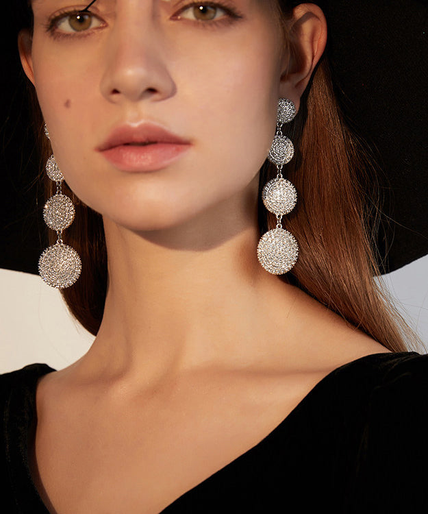 Stylish Rhinestone Rotundity Metal Drop Earrings