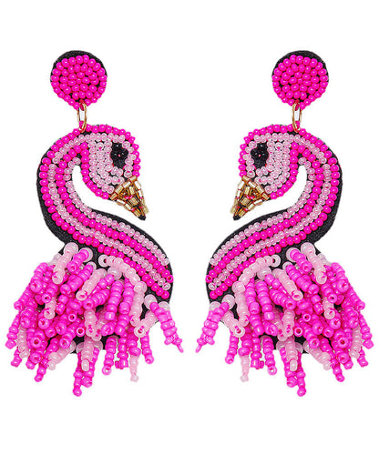 Stylish Rose Flamingo Acrylic Bead Drop Earrings