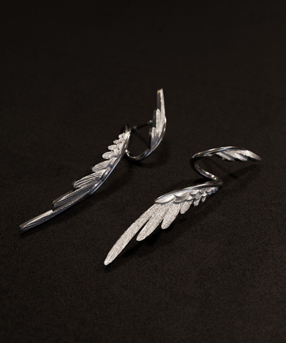Stylish Silk Sterling Silver Wing Drop Earrings Gh1035