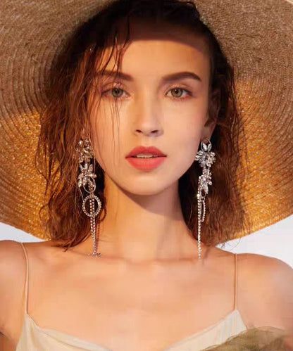 Stylish Silk Zircon Tassels Exaggeration Silver Drop Earrings