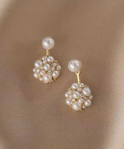 Stylish White Copper Overgild Zircon Pearl Stud Earrings