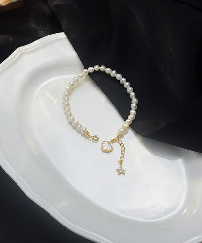Stylish White Sterling Silver Alloy Zircon Pearl Shell Starfish Tassel Charm Braceletfine Silk Sterling Silver Broken Silver Gypsophila Necklace Et003