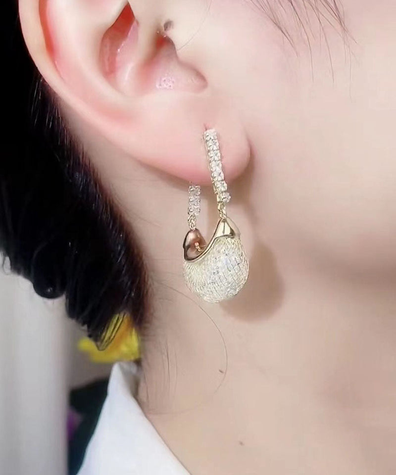 Stylish White Sterling Silver Tulle Crystal Handbag Hoop Earrings