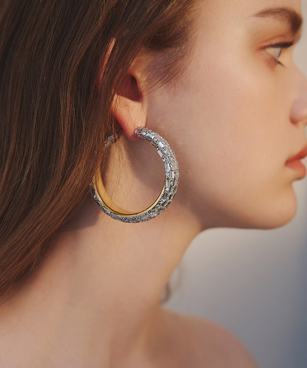 Stylish White Zircon Metal Original Hoop Earrings
