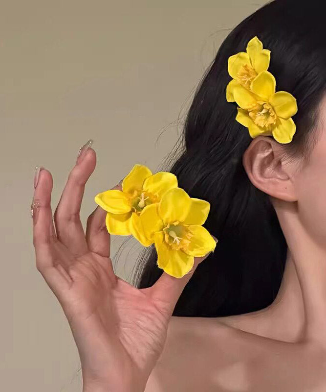Stylish Yellow Copper Cloth a Pair Hairpin