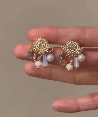Stylish Zircon Pearl Tassel Stud Earrings