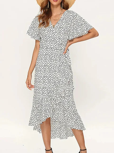 Summer Beach Maxi Dress Print Long Chiffon Dress Ruffles Wrap V-neck Split Party Dress Robe Femme