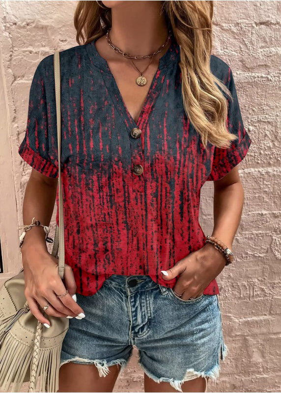 Summer Blouse Print T Shirt Tops Black F4166