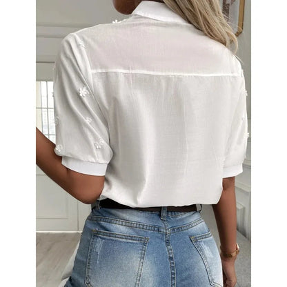 Embroidery Hollow Out V Neck Blouse