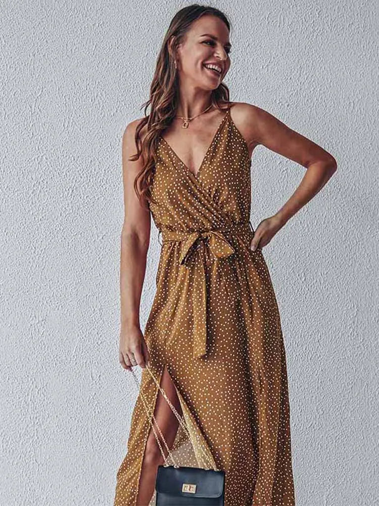 Summer Backless Bandage Slit Beach Sunes Black Sleeveless Midi Dresses