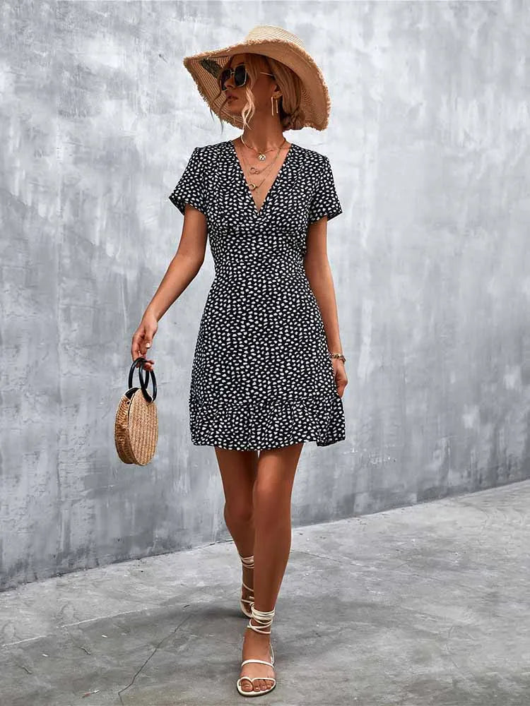 Summer Short V Neck Flower Mini Midi Dresses