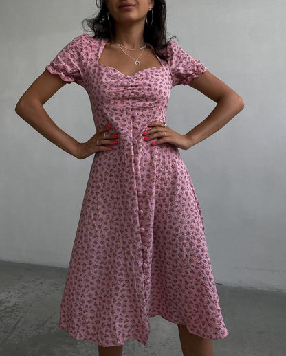 Summer Side Split Long Dress Female Beach Retro Print Sundress Vestido
