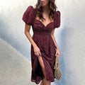 Midi Dress Print Split Blue Sundress Party Beach Dress