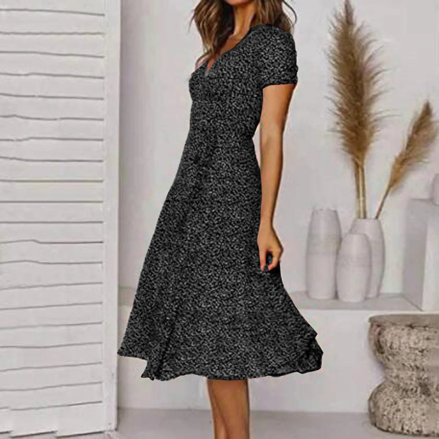Summer Short V Neck Polka Dot Sun Midi Dresses