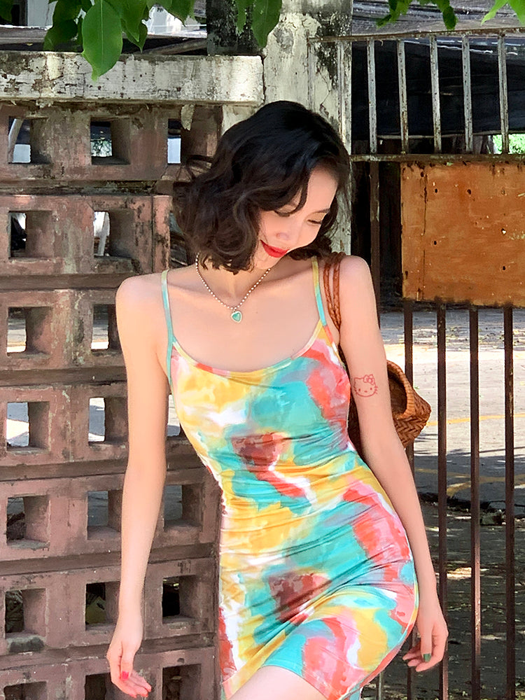 Summer Tie-dye Print Mini Dress