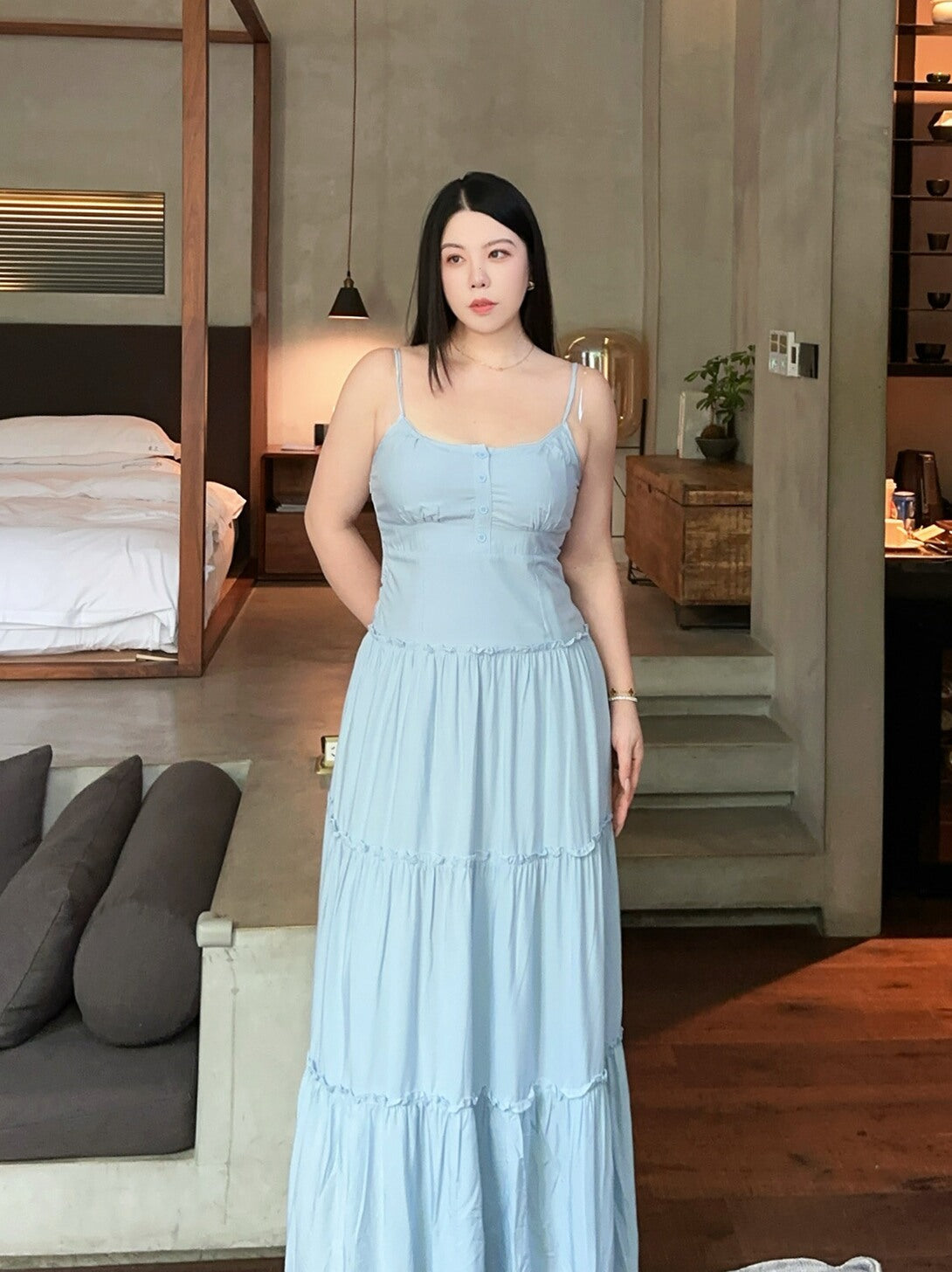 Sweet Blue Ruffled Maxi Dress Plus-size