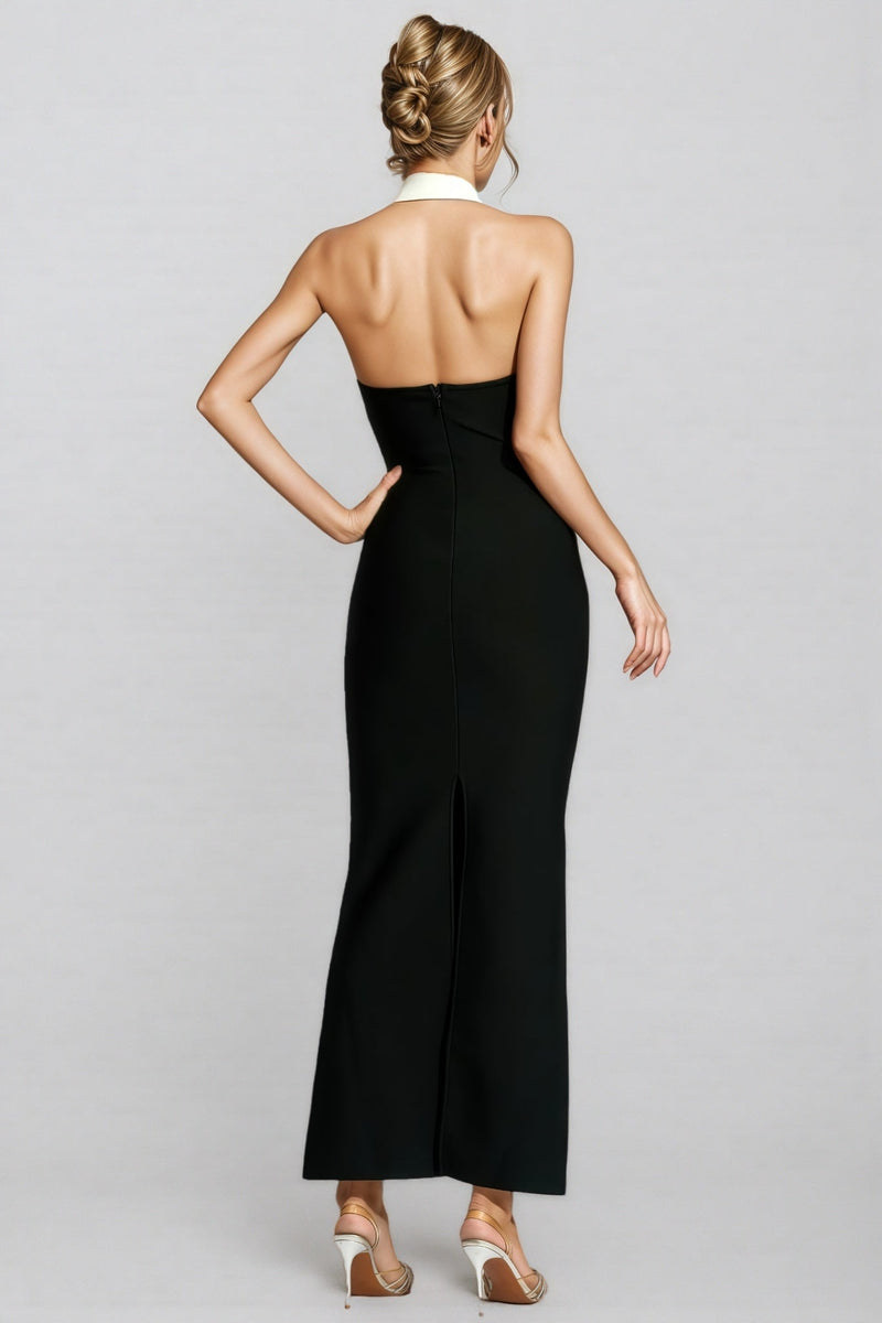 Hilary Black Contrast Collar Bandage Maxi Dress